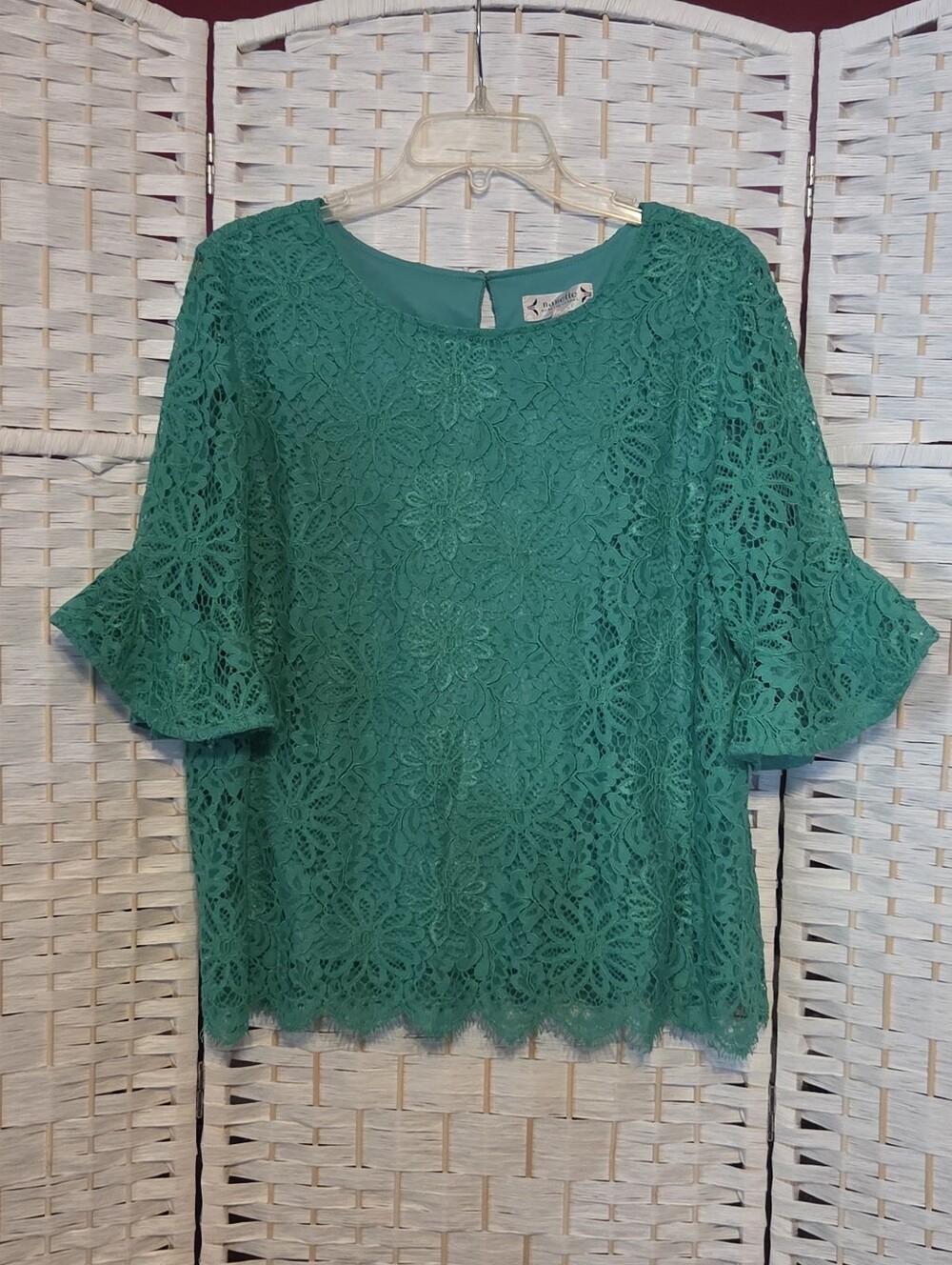 Lace Flutter Sleeve Top - Green - Nanette Lepore, Size L, Like New